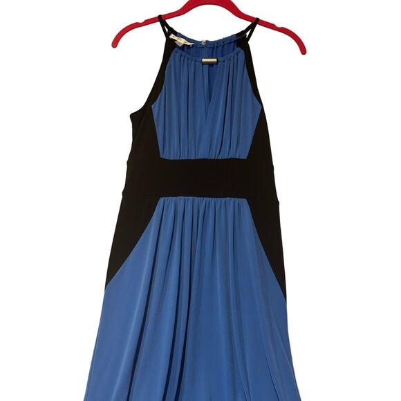 London Times Style Blue & Black Colorblock Maxi-Dress, Halter Neckline Size 6 - Picture 6 of 6